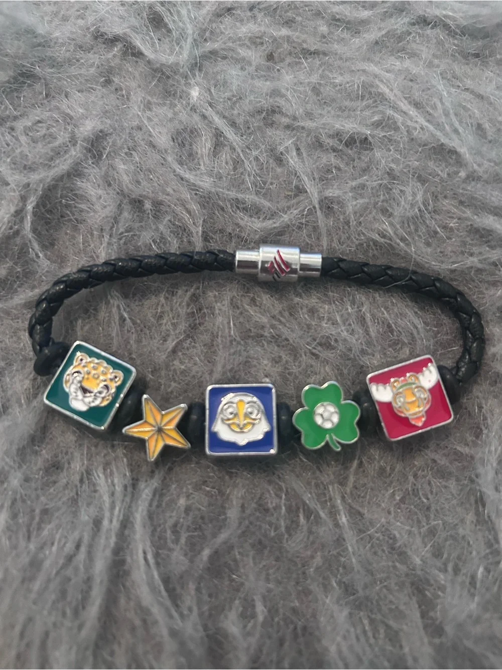 FIFA World Cup Boston Black Braided Charm Bracelet with Colorful Enamel Charms